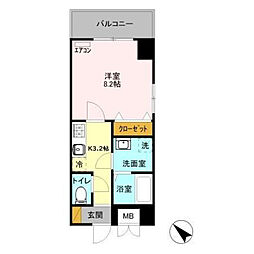 ベルフルール 1Kの間取図画像