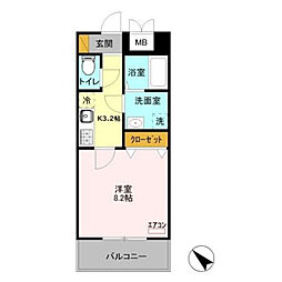 ベルフルール 1Kの間取図画像