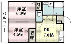 新宿マンション 2DKの間取図画像