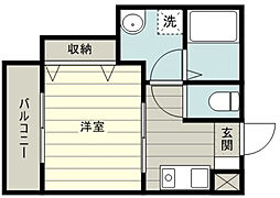 カーサロッサふじみ野 1Kの間取図画像