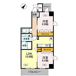 富士見市大字鶴馬マンション 2LDKの間取図画像