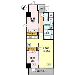 富士見市大字鶴馬マンション 2LDKの間取図画像