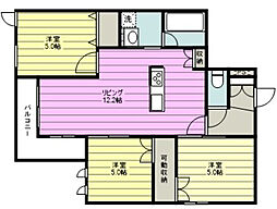 富士見市東みずほ台2丁目マンション 3LDKの間取図画像