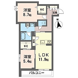 蓬莱 2LDKの間取図画像