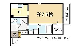 セジュール若宮 1Kの間取図画像