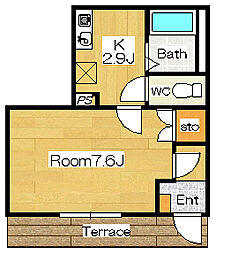 ヴィラージュエスト 1Kの間取図画像