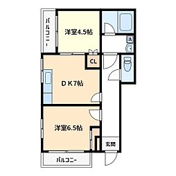 レジデンスあすみて 2DKの間取図画像