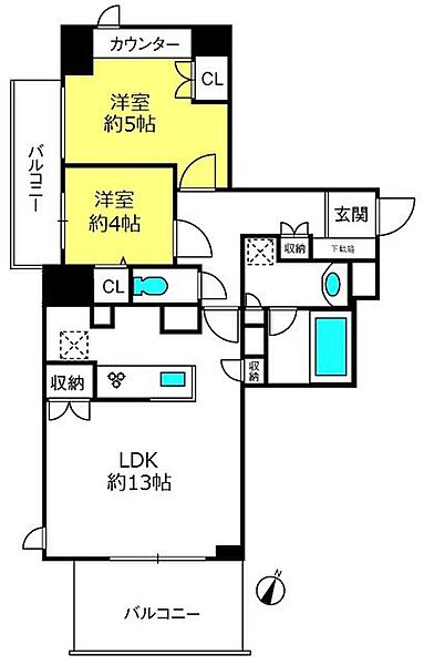 ドゥーエ大宮 ｜埼玉県さいたま市大宮区吉敷町1丁目(賃貸マンション2LDK・5階・55.38㎡)の写真 その2