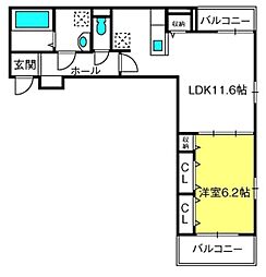 グラシオッソデーア 1LDKの間取図画像