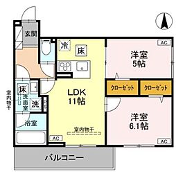 さいたま市北区土呂町2丁目アパート 2LDKの間取図画像
