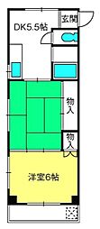 クロバーハイツ 2DKの間取図画像