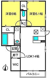 グリーンテラス1 2LDKの間取図画像