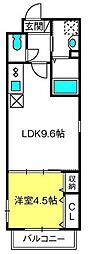 ボナール三橋 1LDKの間取図画像