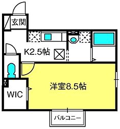 レセンテ 1Kの間取図画像