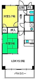 フローラ浦和 2LDKの間取図画像