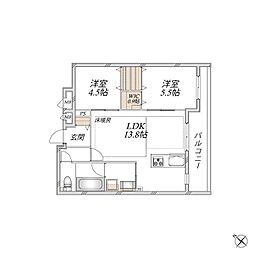 領家プライムコートI 2LDKの間取図画像