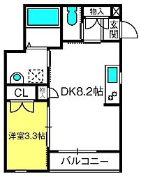 プレミール中里 1DKの間取図画像