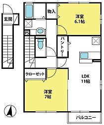 K・Island弐番館 2LDKの間取図画像