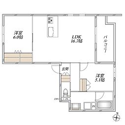 ルシェール 2LDKの間取図画像