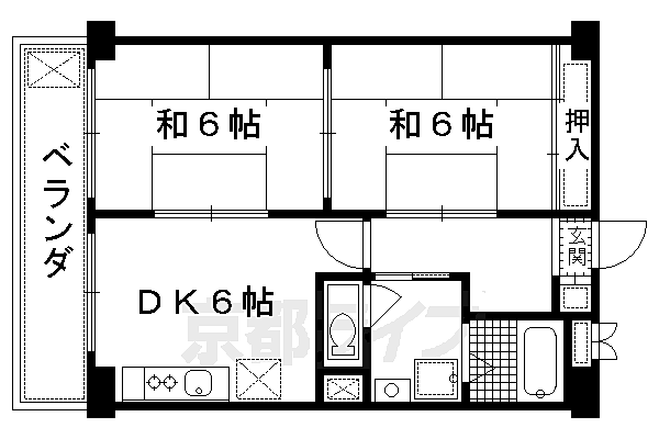 パールハイツイナリ 1001｜京都府京都市伏見区深草一ノ坪町(賃貸マンション2DK・1階・53.50㎡)の写真 その2