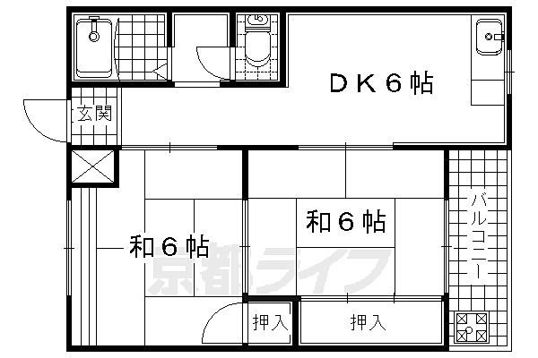 京都府宇治市五ヶ庄梅林(賃貸マンション2DK・3階・40.00㎡)の写真 その2