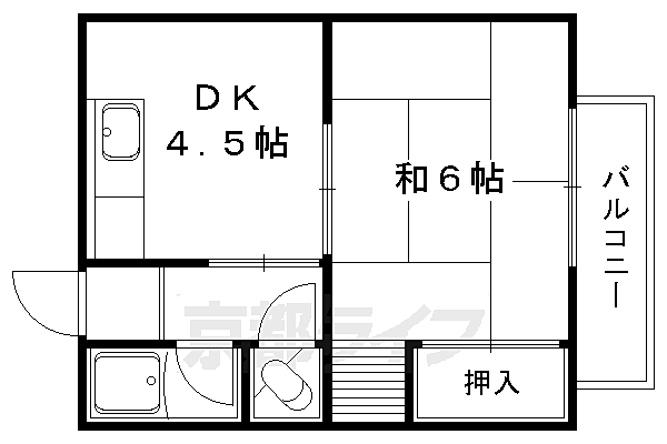 カルム関生 207｜京都府京都市山科区大宅関生町(賃貸アパート1DK・2階・24.75㎡)の写真 その2