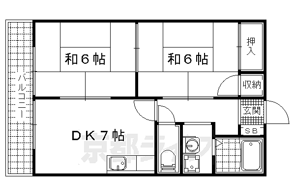 フレグランスＴ音羽 203｜京都府京都市山科区音羽伊勢宿町(賃貸アパート2DK・2階・40.30㎡)の写真 その2