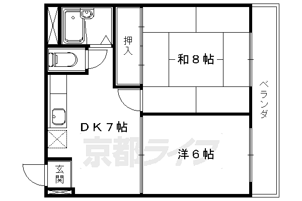 アビタシオン南桃山 506｜京都府京都市伏見区桃山町大津町(賃貸マンション2DK・5階・43.47㎡)の写真 その2