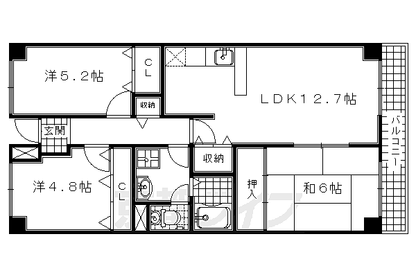 京都府宇治市五ヶ庄折坂(賃貸マンション3LDK・7階・67.28㎡)の写真 その2