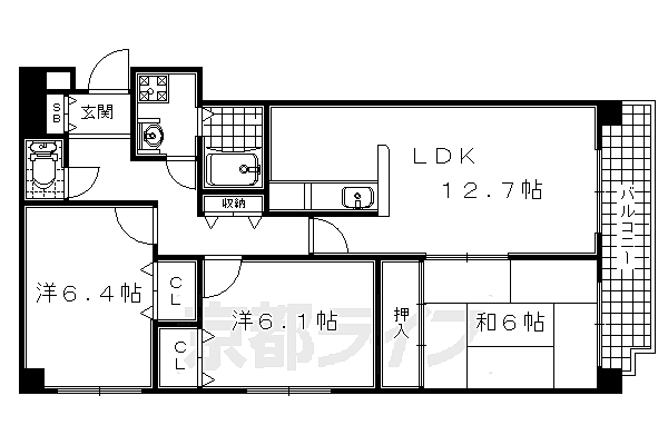 京都府宇治市五ヶ庄戸ノ内(賃貸マンション3LDK・4階・71.98㎡)の写真 その2