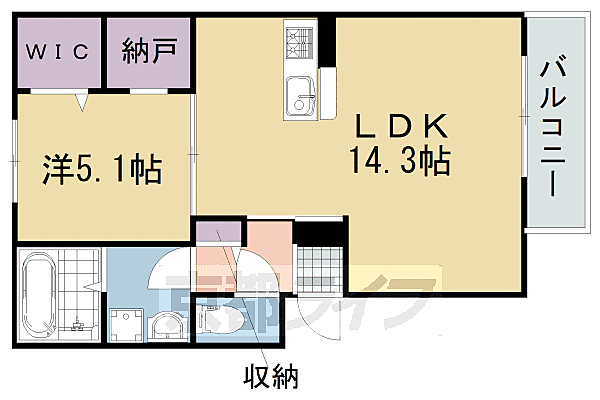 リオ　オエステ　プラス 202｜京都府京都市伏見区桃山町因幡(賃貸アパート1LDK・2階・49.21㎡)の写真 その2