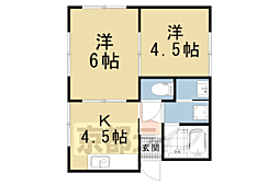 白崎ハイツ 2DKの間取図画像