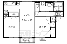 メゾンアンソレイユ 1階2LDKの間取り
