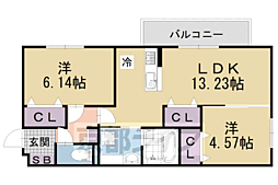 ソラーレ善 2階2LDKの間取り