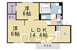 京都市左京区松ケ崎六ノ坪町アパート 2LDKの間取図画像