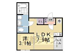 京都市伏見区深草キトロ町アパート 1DKの間取図画像