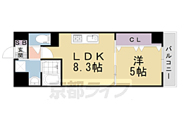 グランパシフィック東向日 1LDKの間取図画像