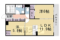 コンフォールZENW棟 2LDKの間取図画像