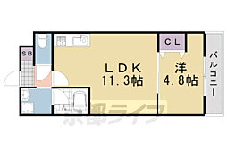カーサ・フェリーチェ桂 1LDKの間取図画像