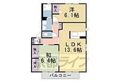 クレストタウン木津南D棟 2LDKの間取図画像