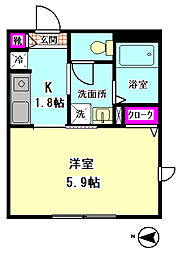 メゾン柴田 1Kの間取図画像