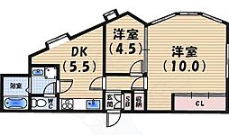 ホルム夙川 2DKの間取図画像