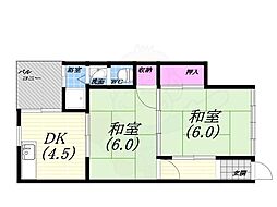 阪本ハイツ 2DKの間取図画像