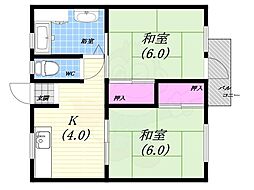 青葉ハイツ 2Kの間取図画像