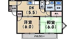 ヴィラ上甲子園 2DKの間取図画像