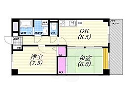 デアベルク夙川 2DKの間取図画像
