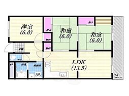 夙川ライムヴィラ 3LDKの間取図画像