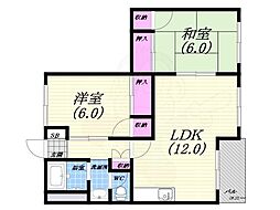 西甲子園ハイツ 2LDKの間取図画像
