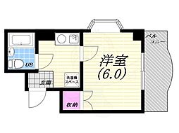 シャルマンフジ灘弐番館 1Kの間取図画像