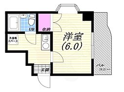 シャルマンフジ灘弐番館 1Kの間取図画像